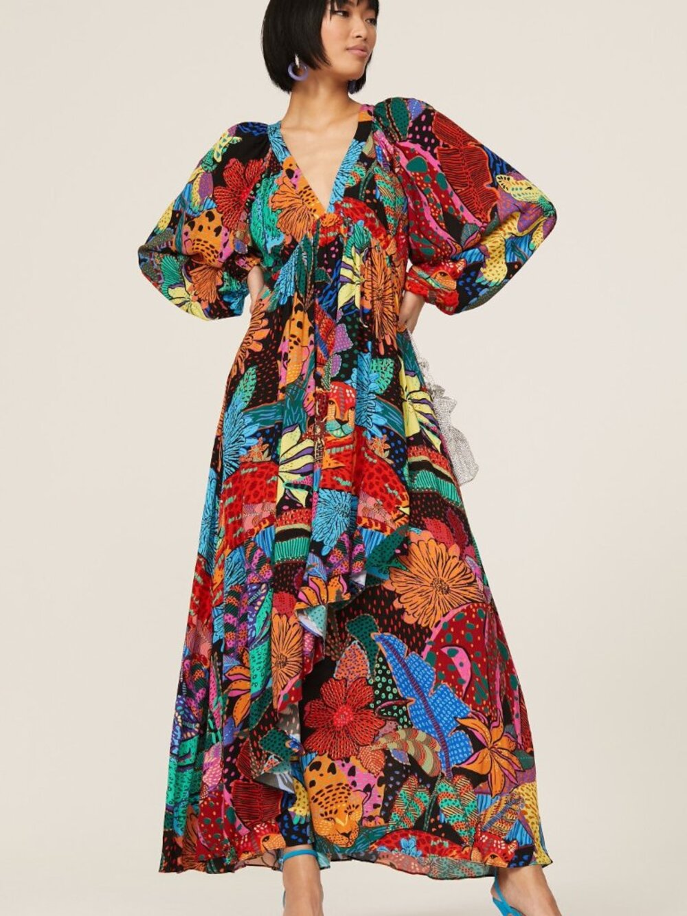 NWT Farm Rio Bobo Tropical Cool Leopards Maxi Dress Size Small Cutout Back $245